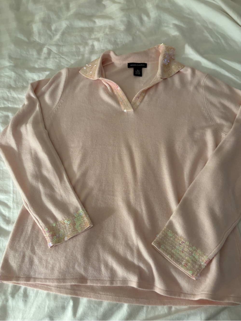 Y2K Sequin Trim Light Pink Women's Sweater